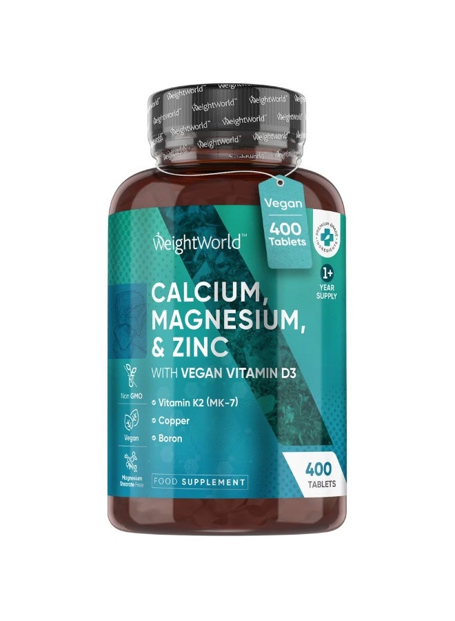 كالسيوم، مغنيسيوم وزنك مع فيتامين D3 نباتي – 400 قرص – يدعم صحة العظام والمناعة – صنع في المملكة المتحدة - Image 1